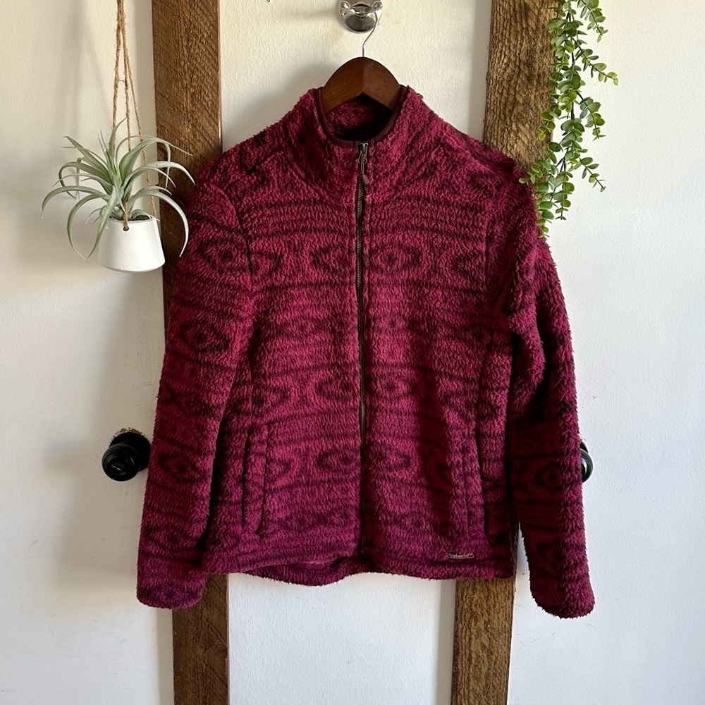 Avalanche Women’s Cozy Southwest Print Tribal Burgundy Fleece Jacket Full Zip